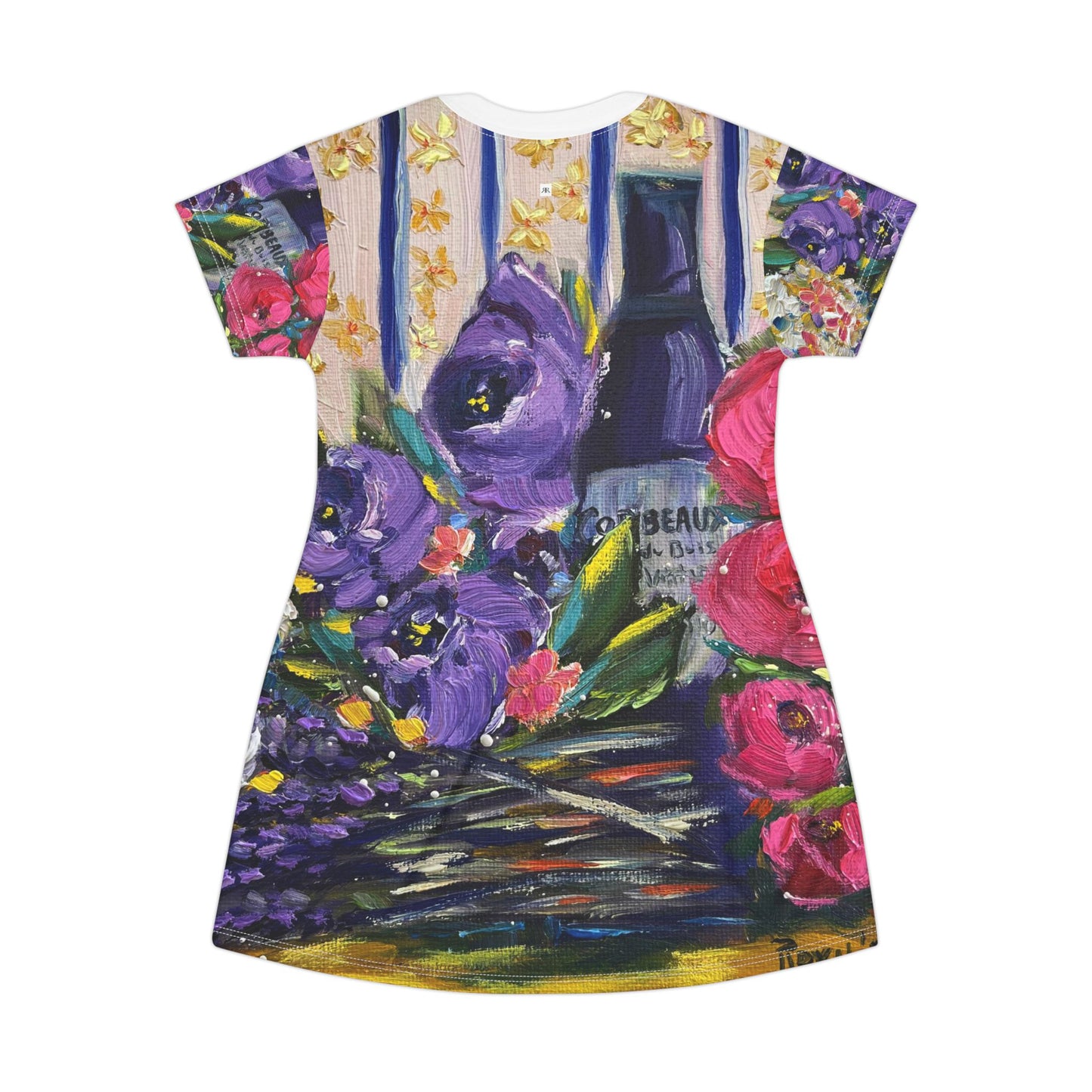 T-Shirt Dress (AOP)-Corbeaux Wine and Lavender