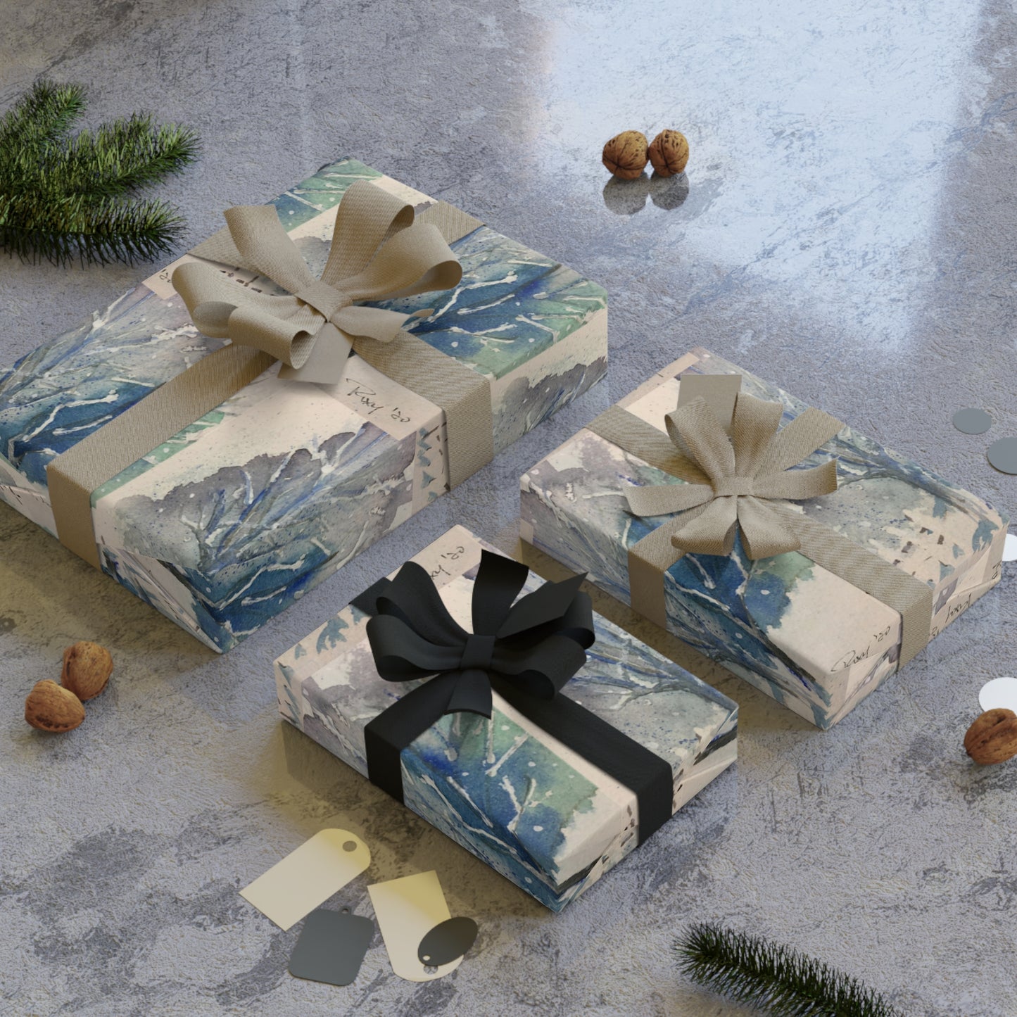 Papier d'emballage cadeau arbres d'hiver élégants 1 pièce