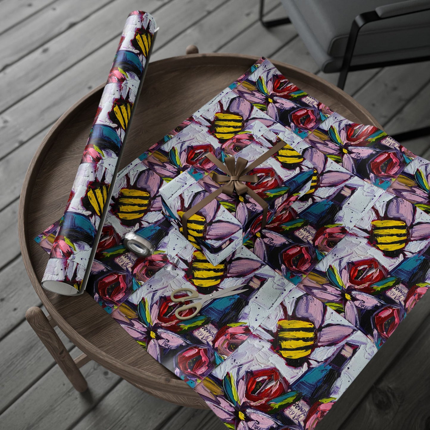 Bee Happy Wine Bee and Roses (3 Sizes) Wrapping Papers