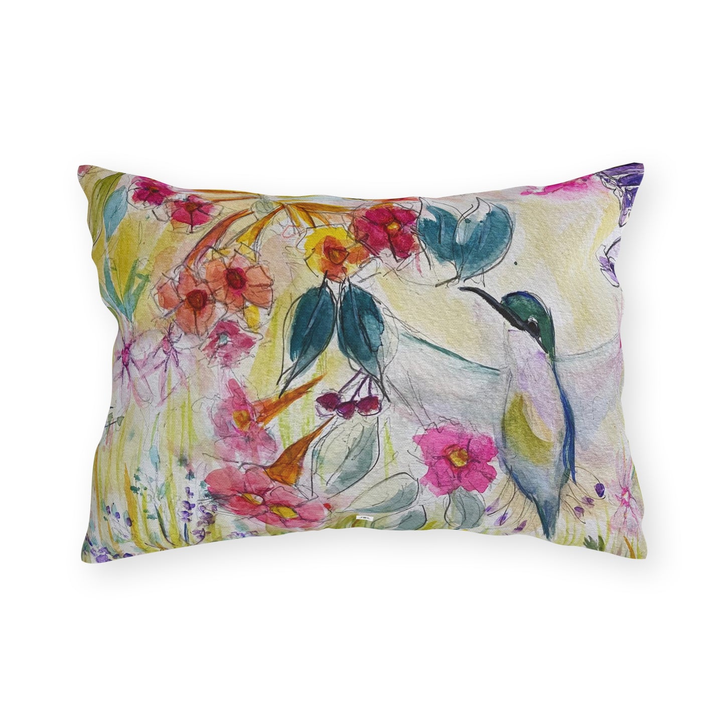 Hummingbird in a Tube Flower Garden Outdoor Pillows