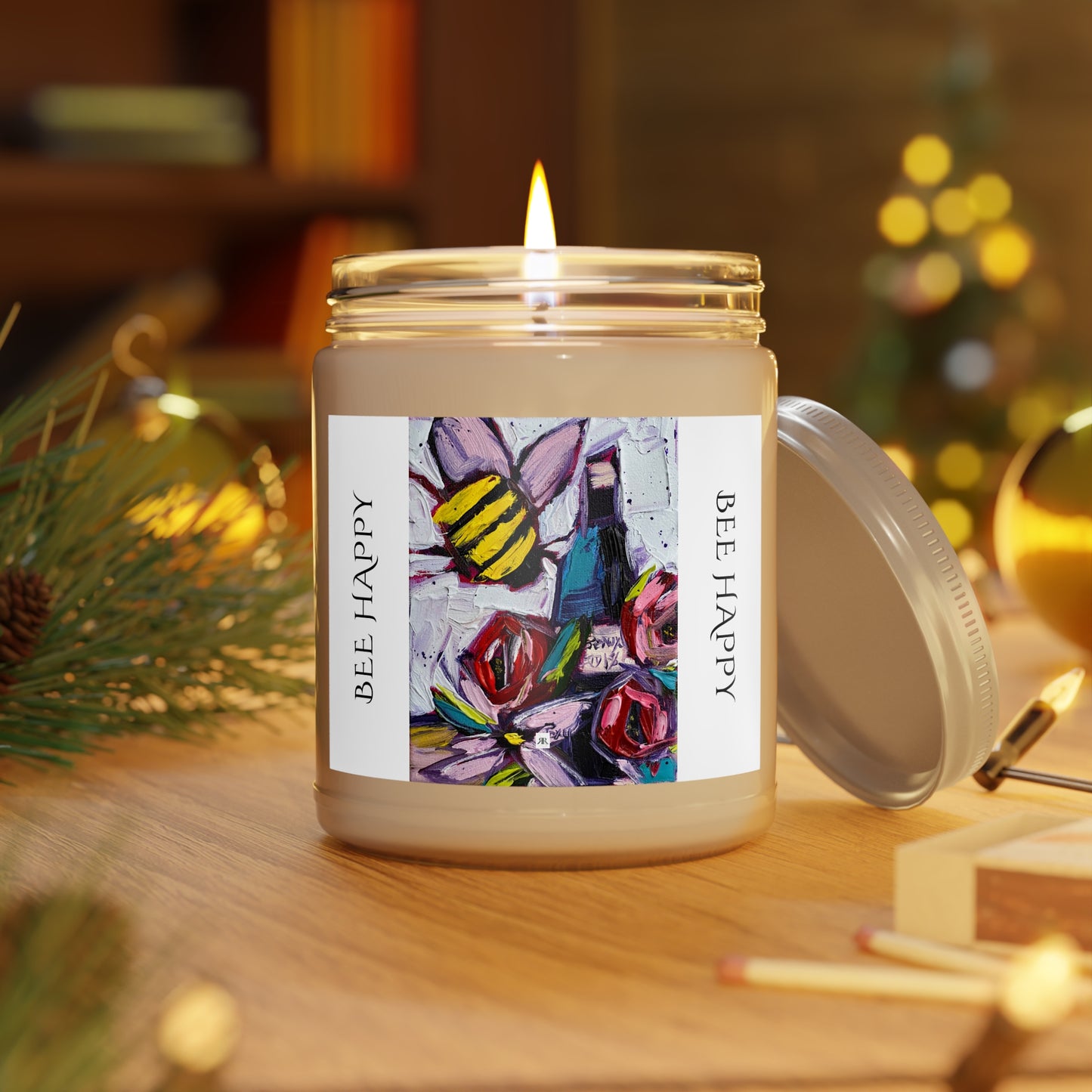 Bee Happy Wine Bee and Roses Scented Candle 9oz