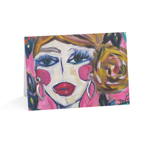 Lady with Irises Greeting Cards