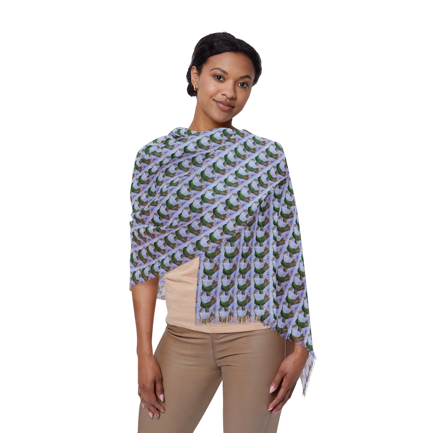 Colorful Scarf — Artistic Lightweight Neck Wrap- Hummingbird in Flight