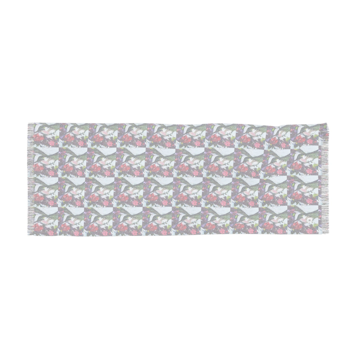 Colorful Scarf — Artistic Lightweight Neck Wrap- Floating on Flowers Hummingbird