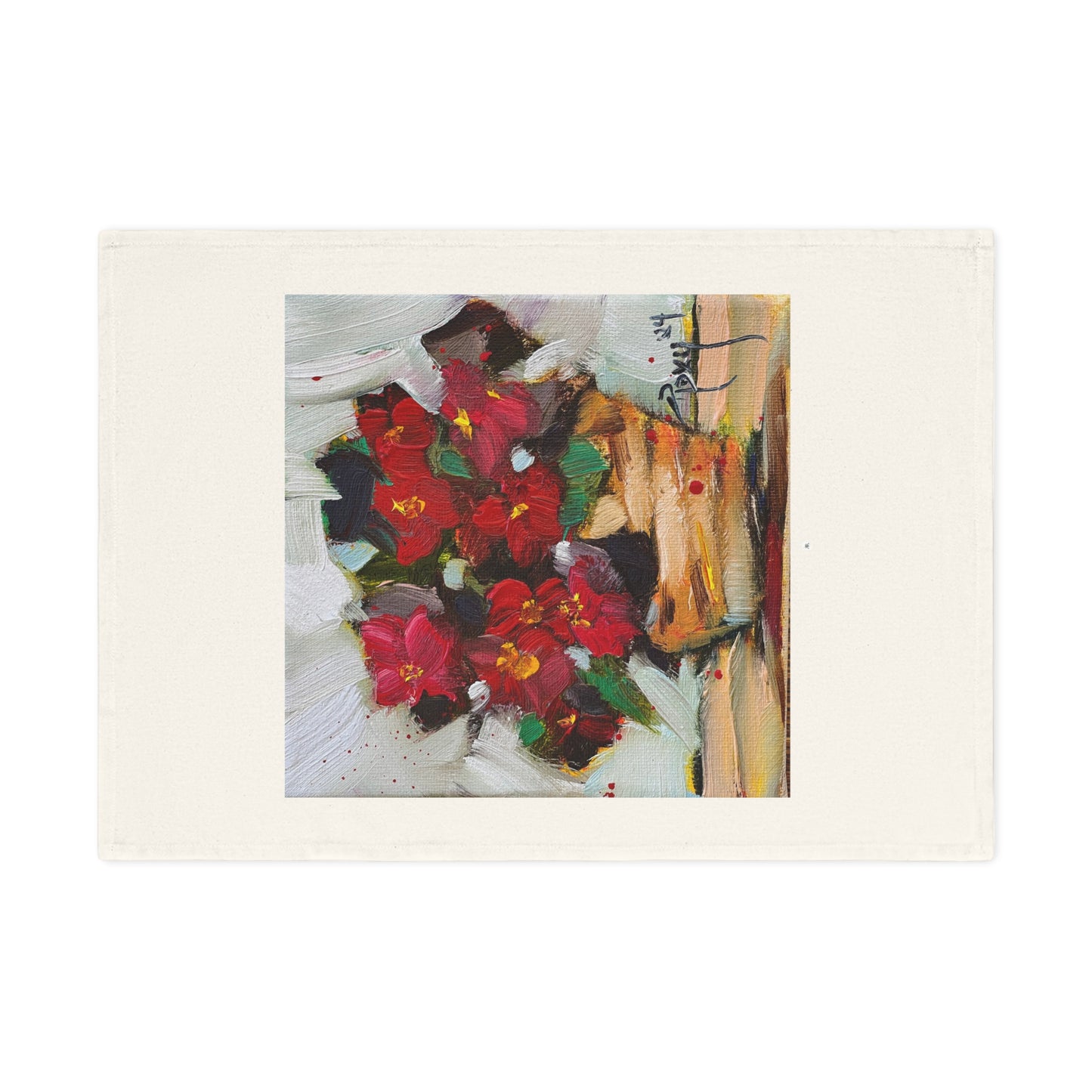 Wax Begonias in a Basket Organic Vegan Cotton Tea Towel