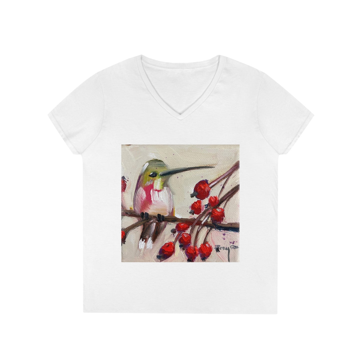 Hummingbird with Berries Ladies' V-Neck T-Shirt