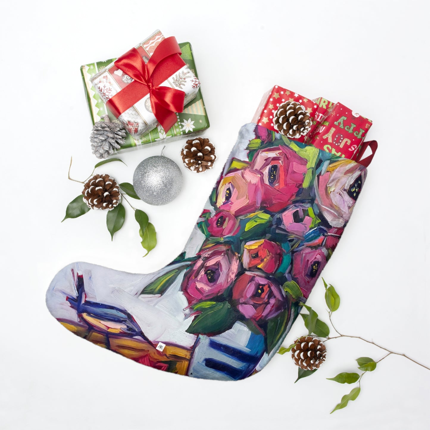 Bee Blooms Colorful Christmas Stocking