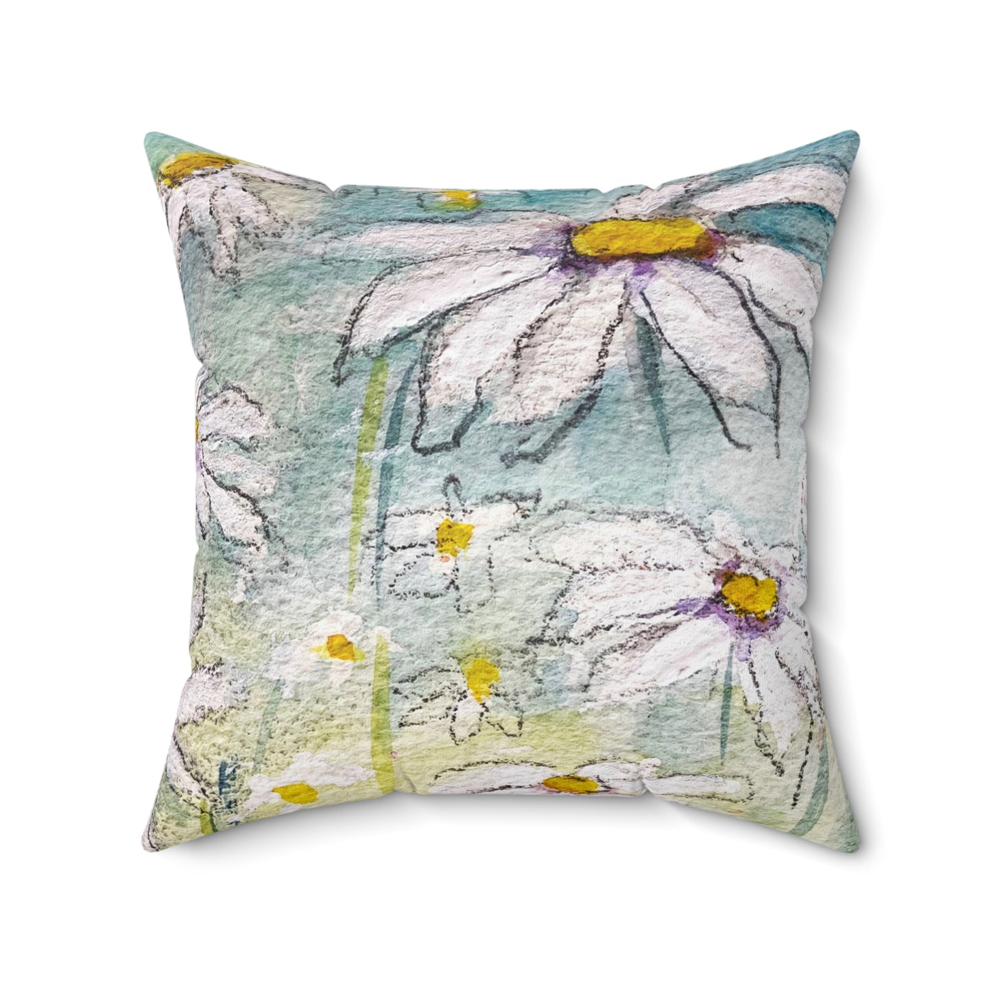 Indoor Spun Polyester Square Pillow-Daisies