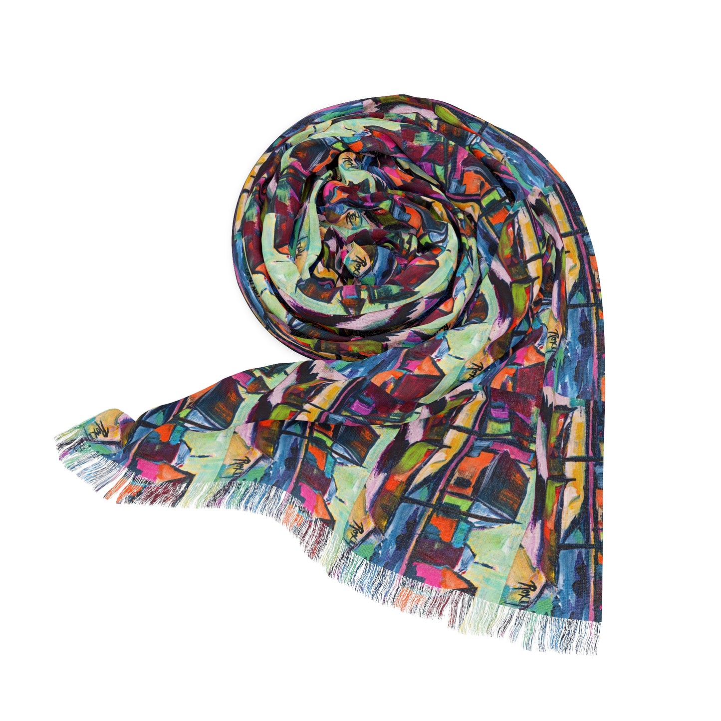 Colorful Scarf — Artistic Lightweight Neck Wrap- Boardwalk Boats