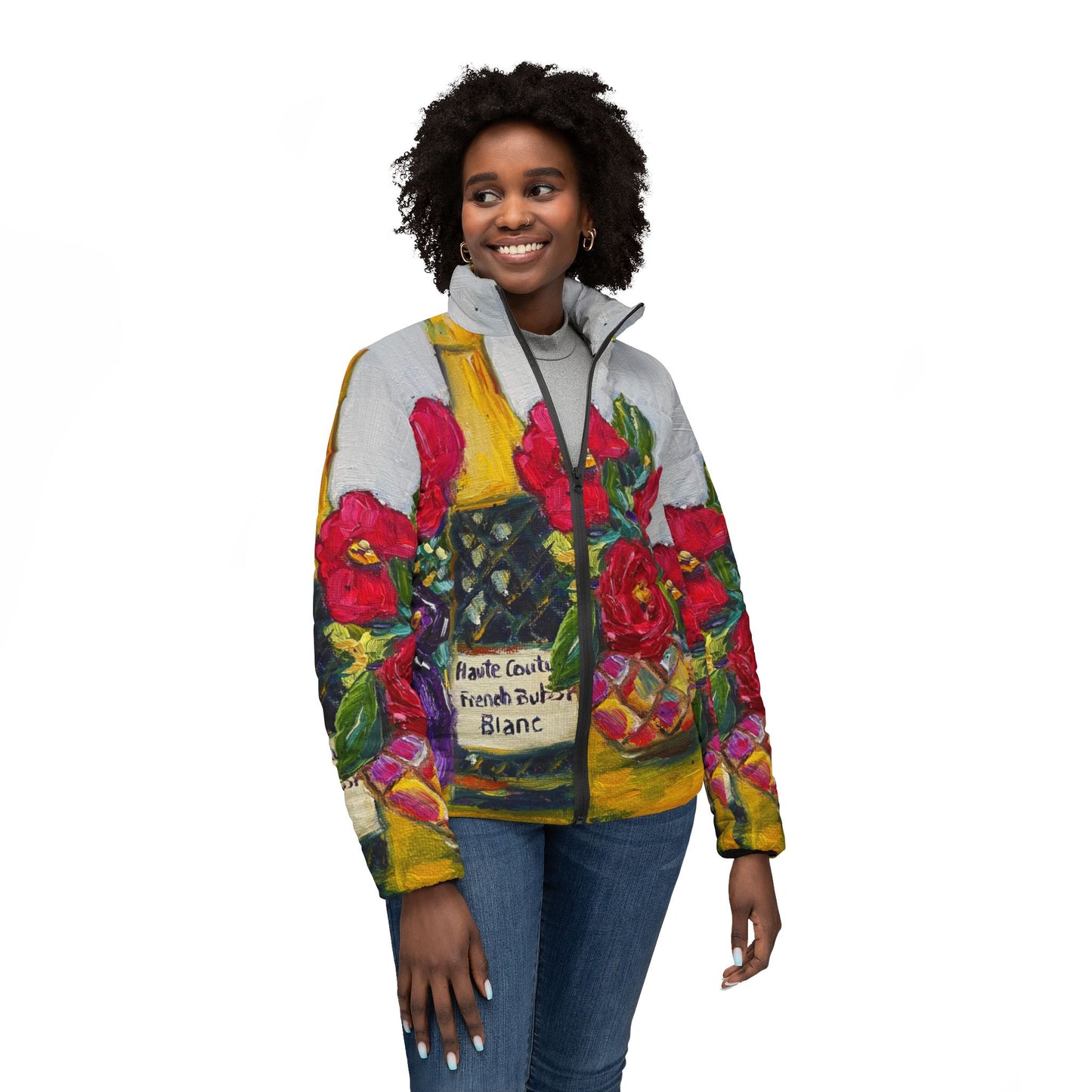 Women's Puffer Jacket - Roxy Rich Fine Art -French Bubbles