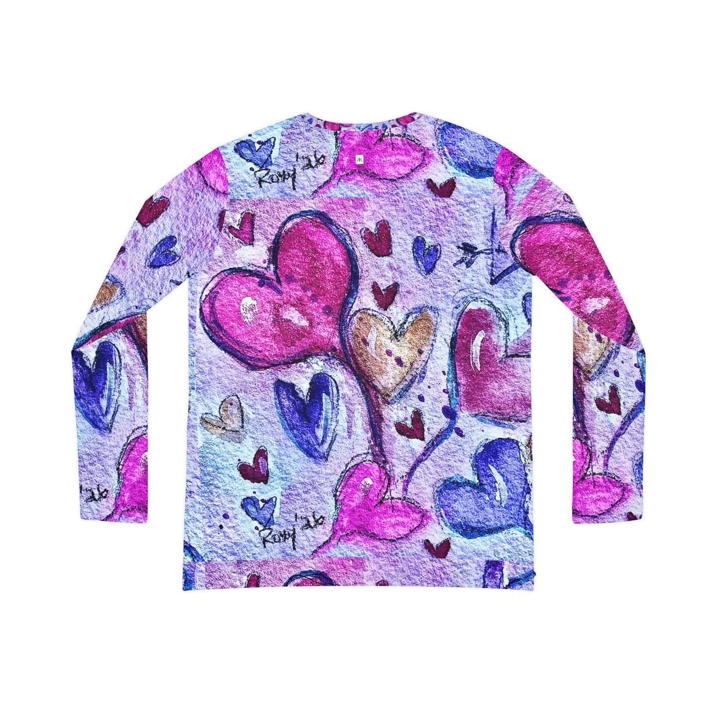 Women's Long Sleeve V-neck Shirt -Floating Hearts Parade-Large Print