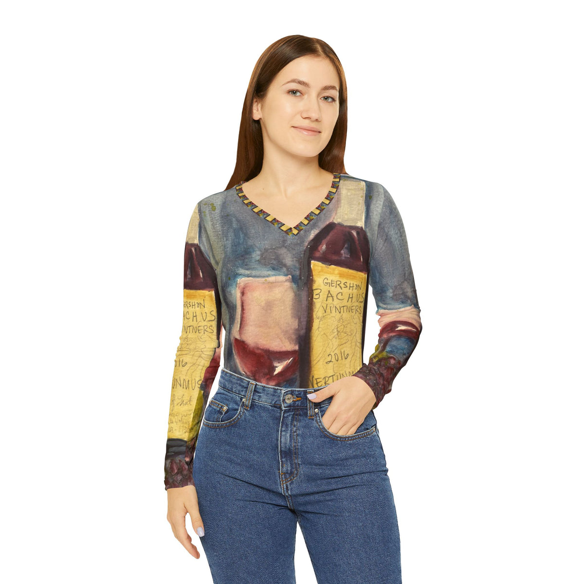 Women's Long Sleeve V-neck Shirt -Vertunmus GBV Wine