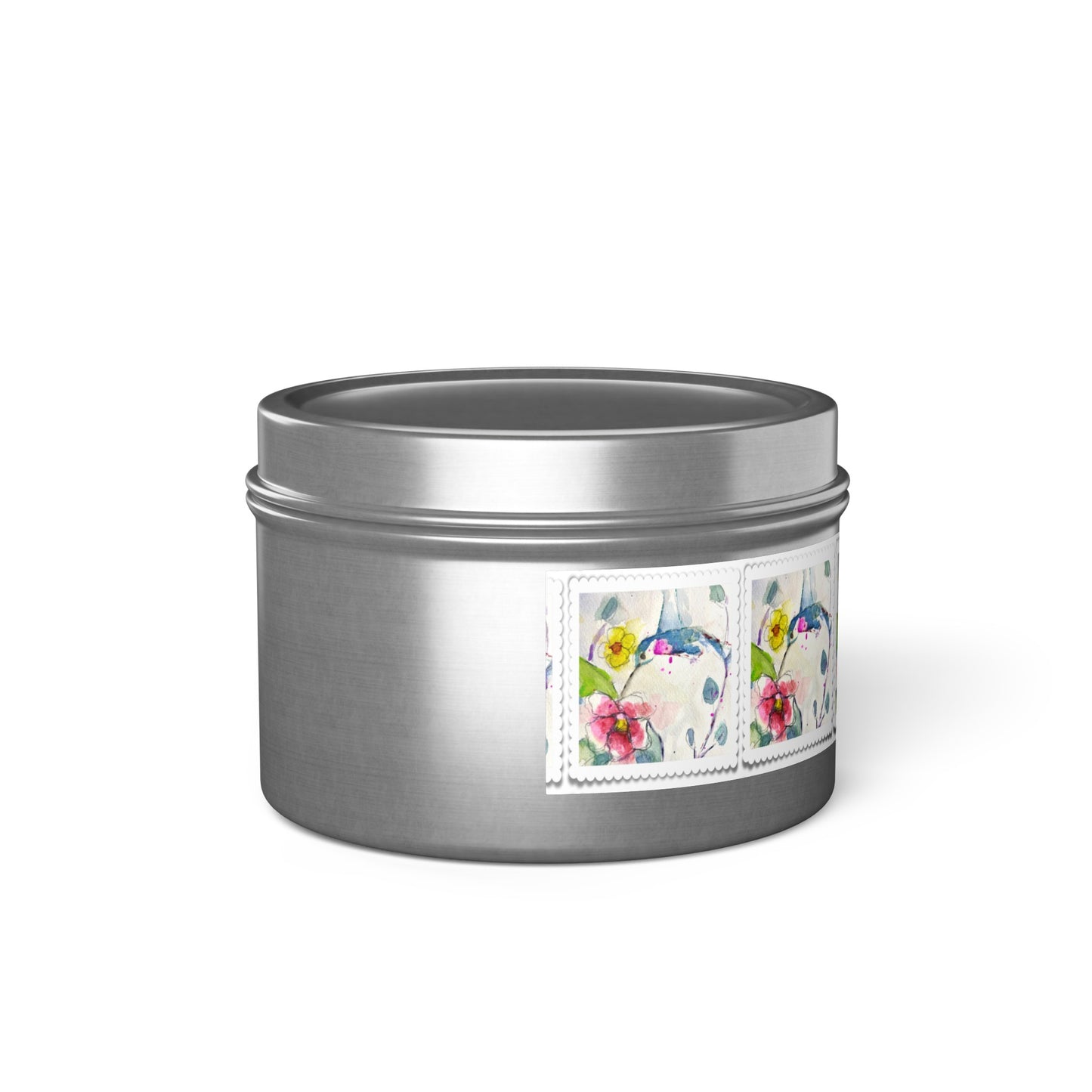 Loose Floral Hummingbird Tin Candle