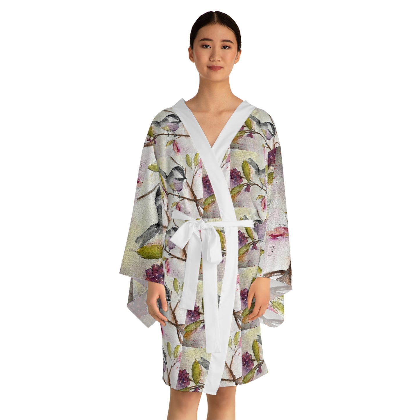 Kimono Robe -Chickadee in a Berry Tree