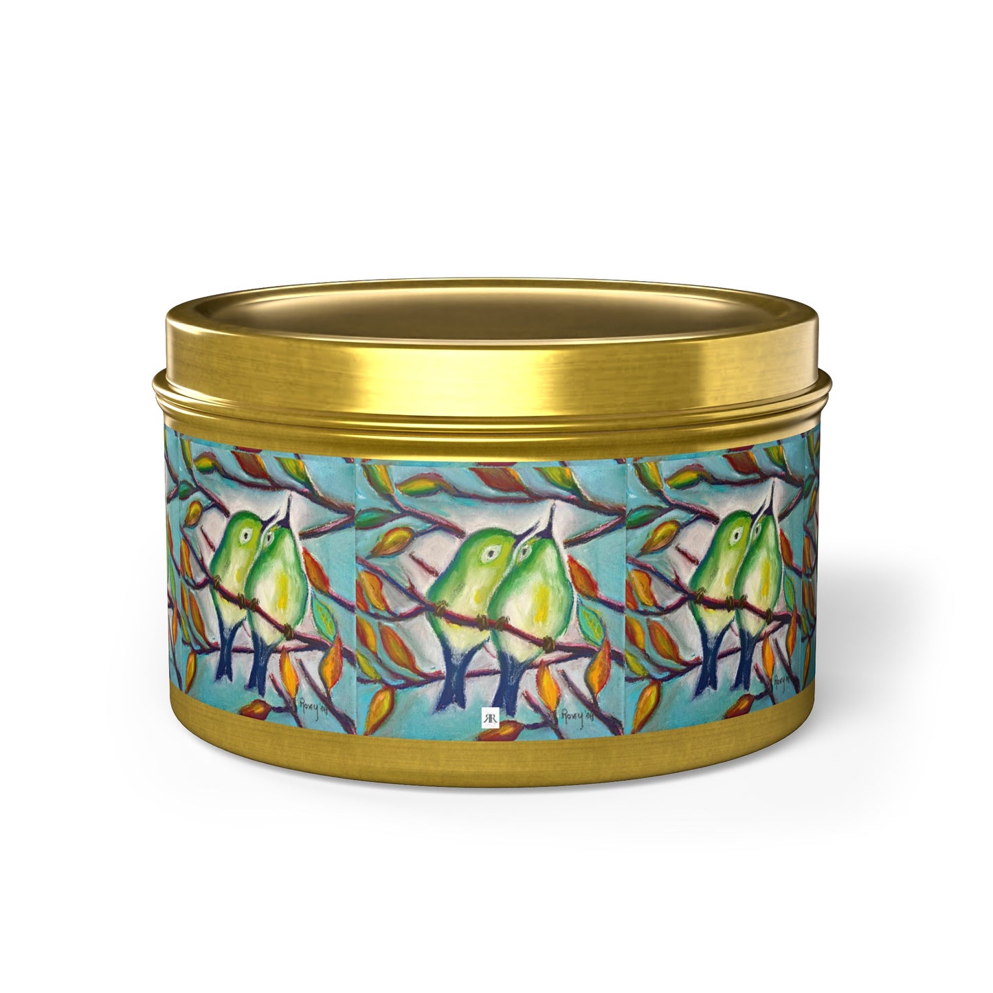 Cuddling Warblers Birds Tin Candle