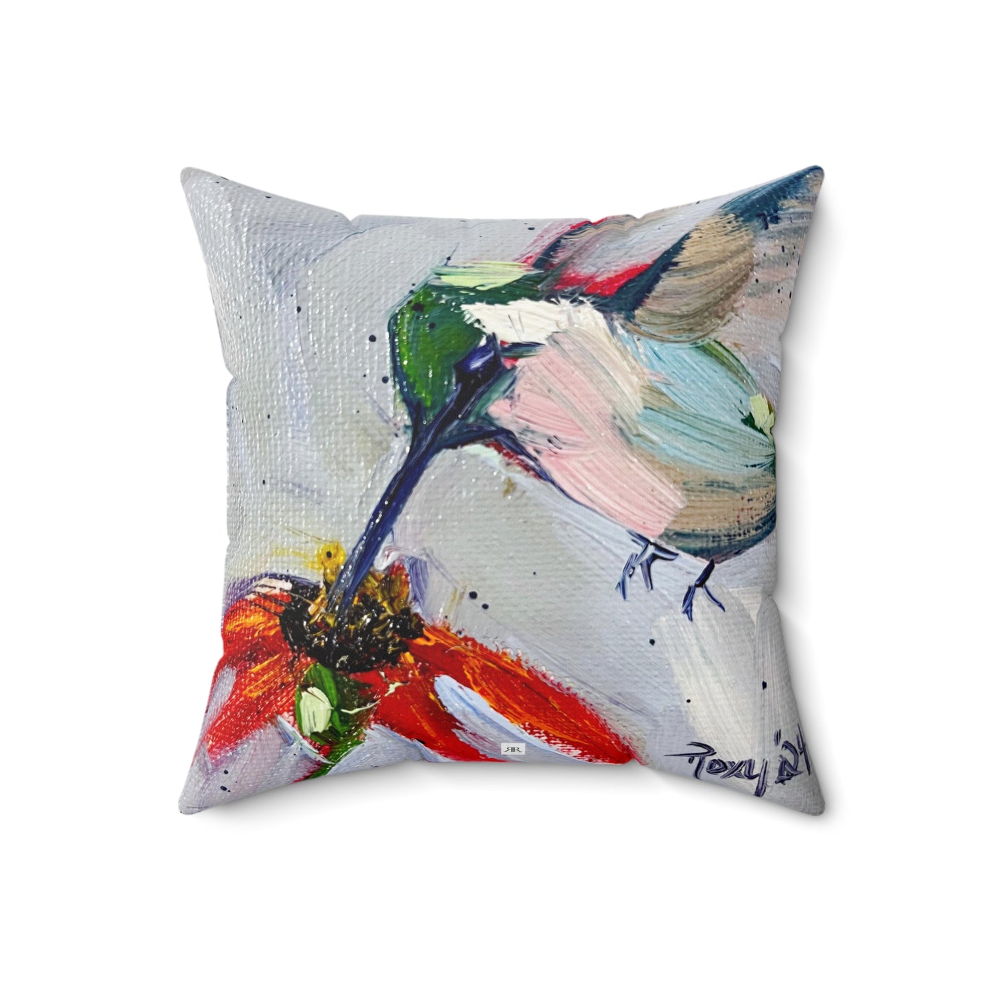 Hummingbird at a Coneflower Indoor Spun Polyester Square Pillow