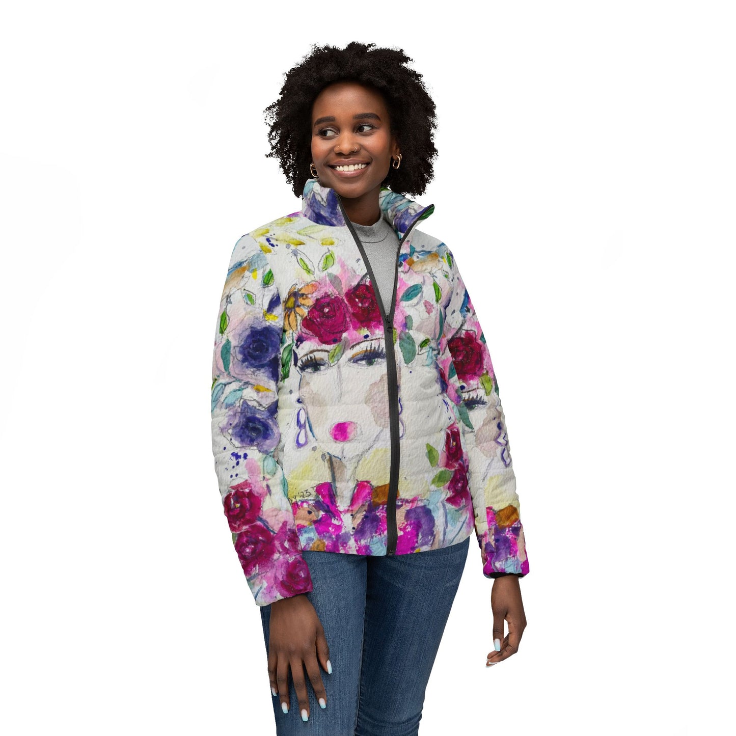 Women's Puffer Jacket - Roxy Rich Fine Art Design-Houte Couture Hummingbird