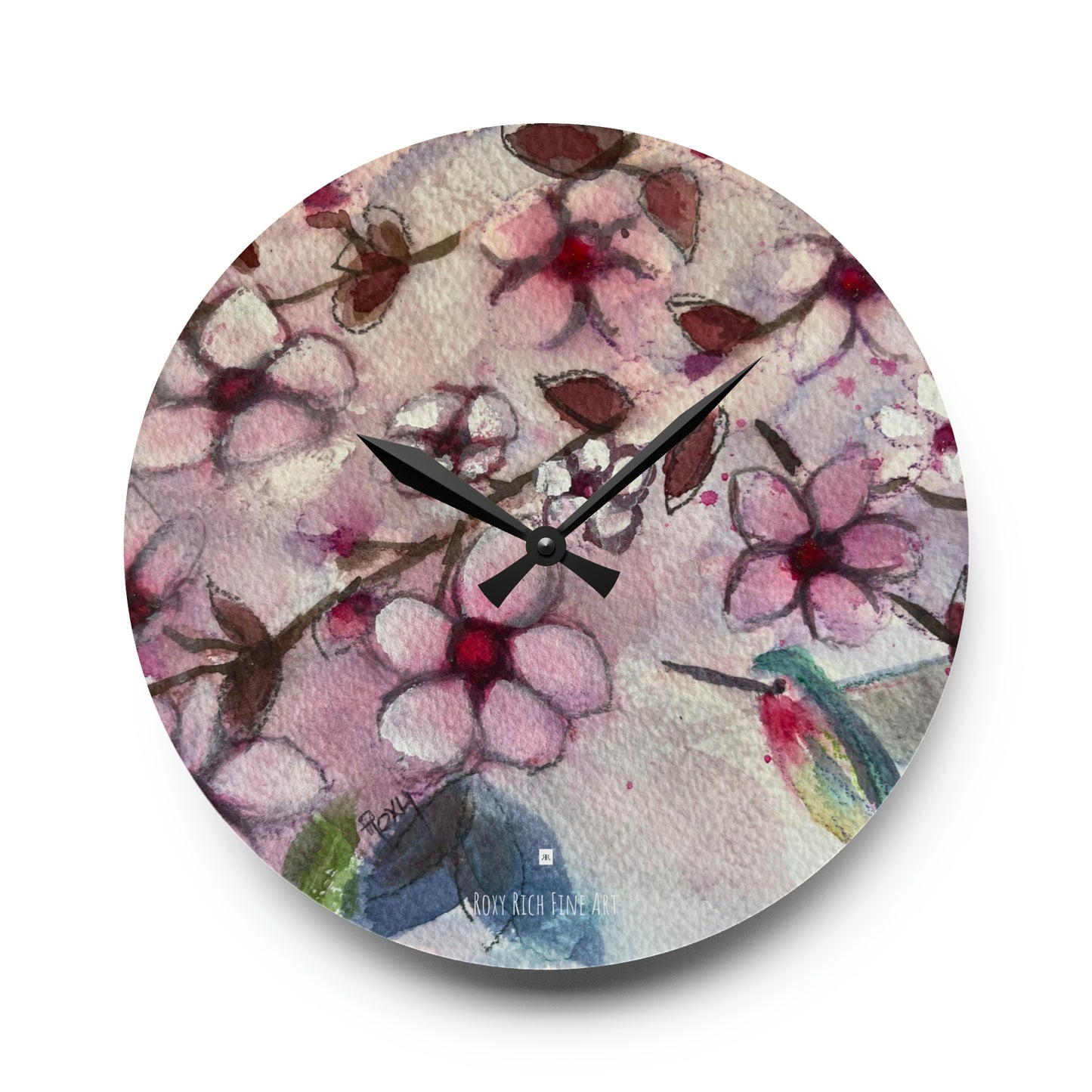 Hummingbird in Cherry Blossoms Acrylic Wall Clock