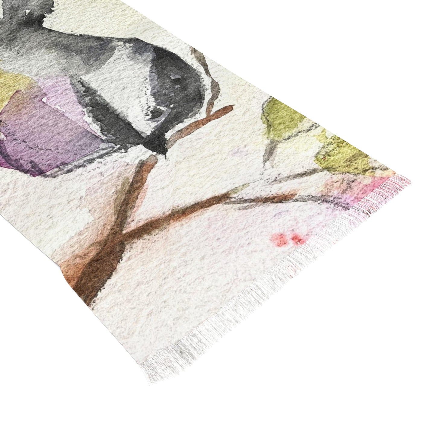 Colorful Scarf — Artistic Lightweight Neck Wrap- Chickadee in a Berry Tree-Large Print