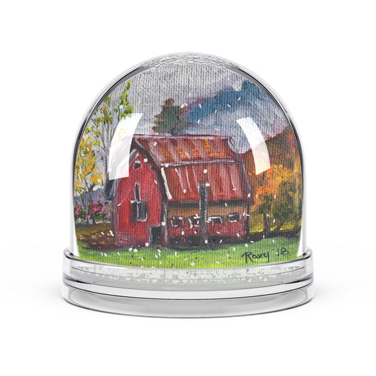 Snow Globe - Misty Morning-Red Barn