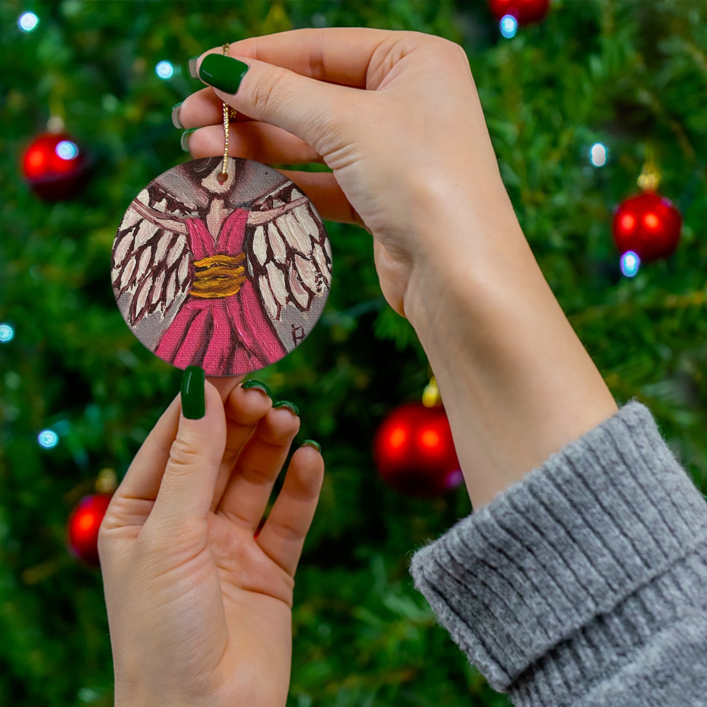 Pink Angel Ceramic Ornament