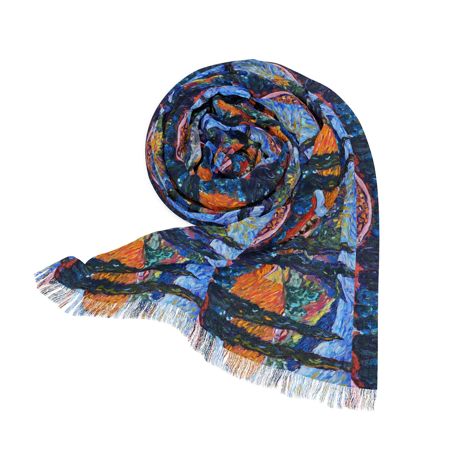 Colorful Scarf — Artistic Lightweight Neck Wrap- Sunny Cypresses -Robert Renzoni Temecula