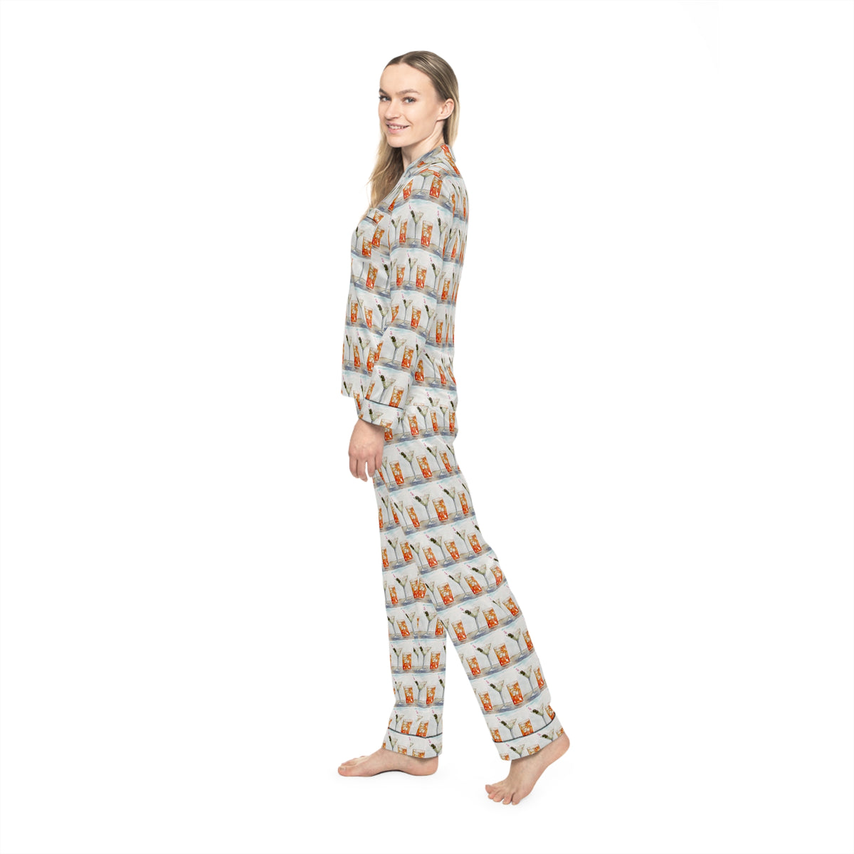 Satin Pajamas — Luxurious Silky Sleepwear Set- Beach Cocktails Martini