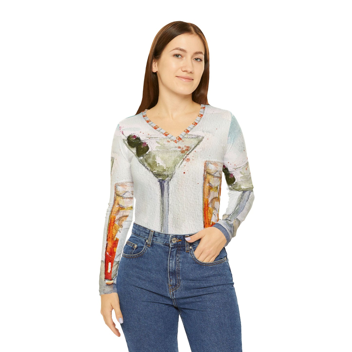 Long Sleeve Shirt-Beach Cocktails  - V-neck Women's