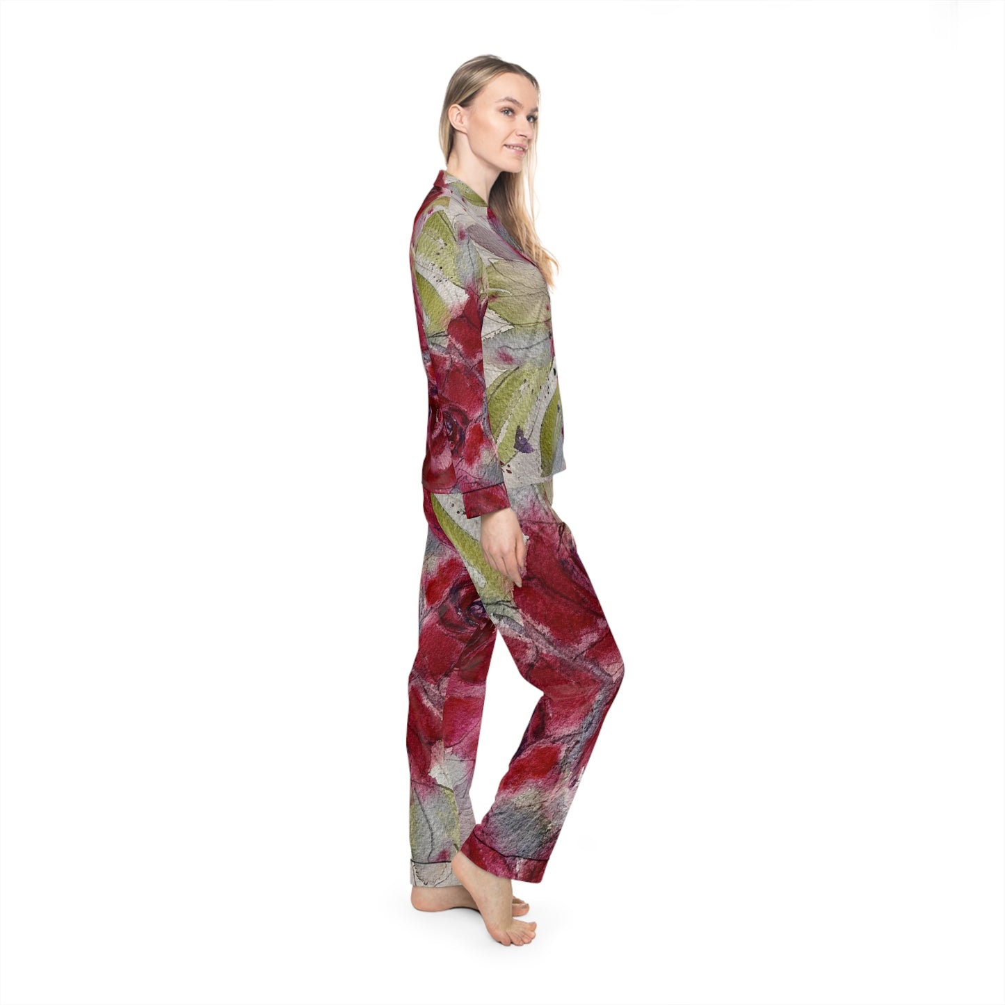 Satin Pajamas — Luxury Valentine's & Mother's Day Gift-Red Roses