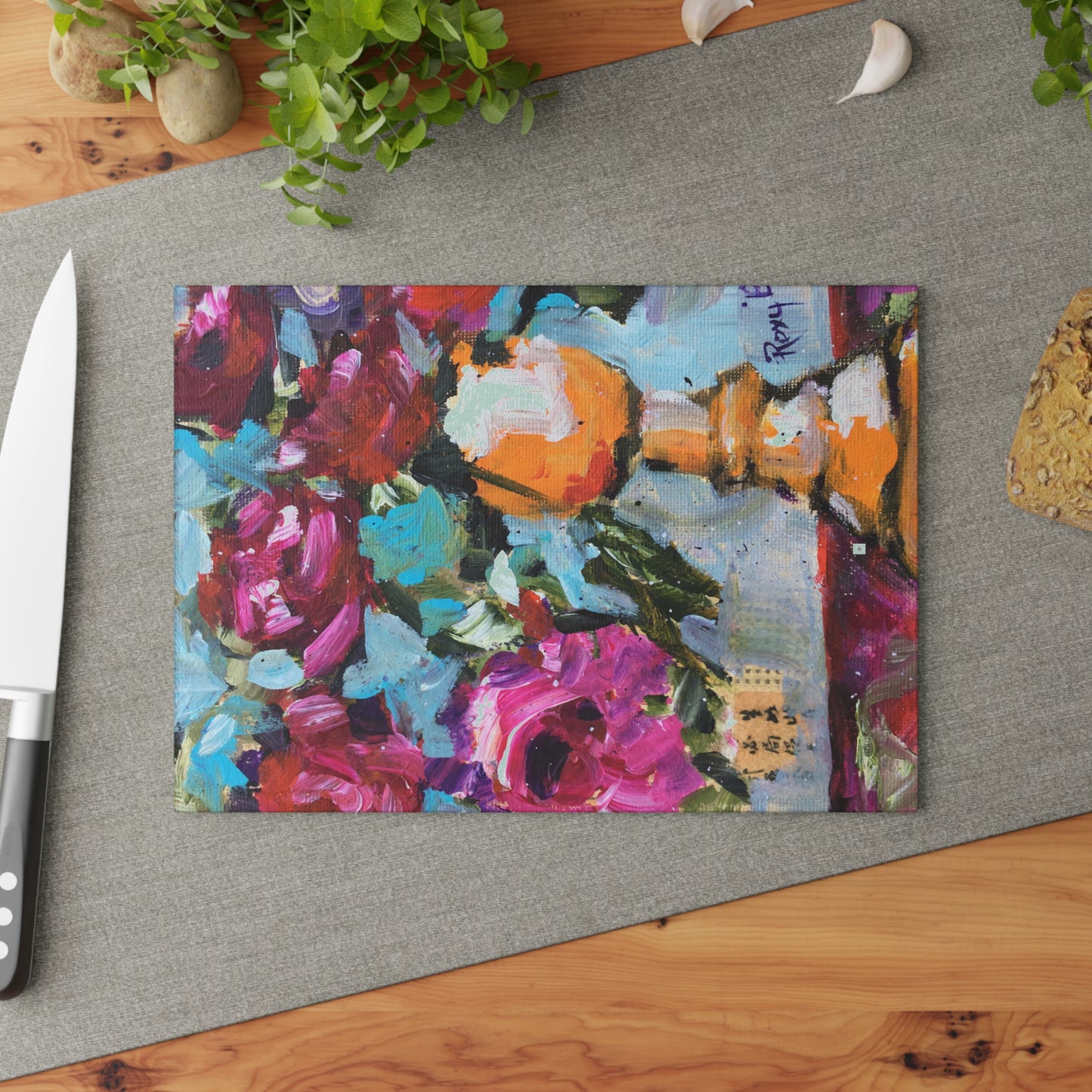 Pink Roses in an Orange Goblet Glass Cutting Board