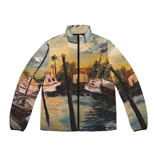 Men's Puffer Jacket - Roxy Rich Art, Unique Bright Colors-Jeanne's Harbor