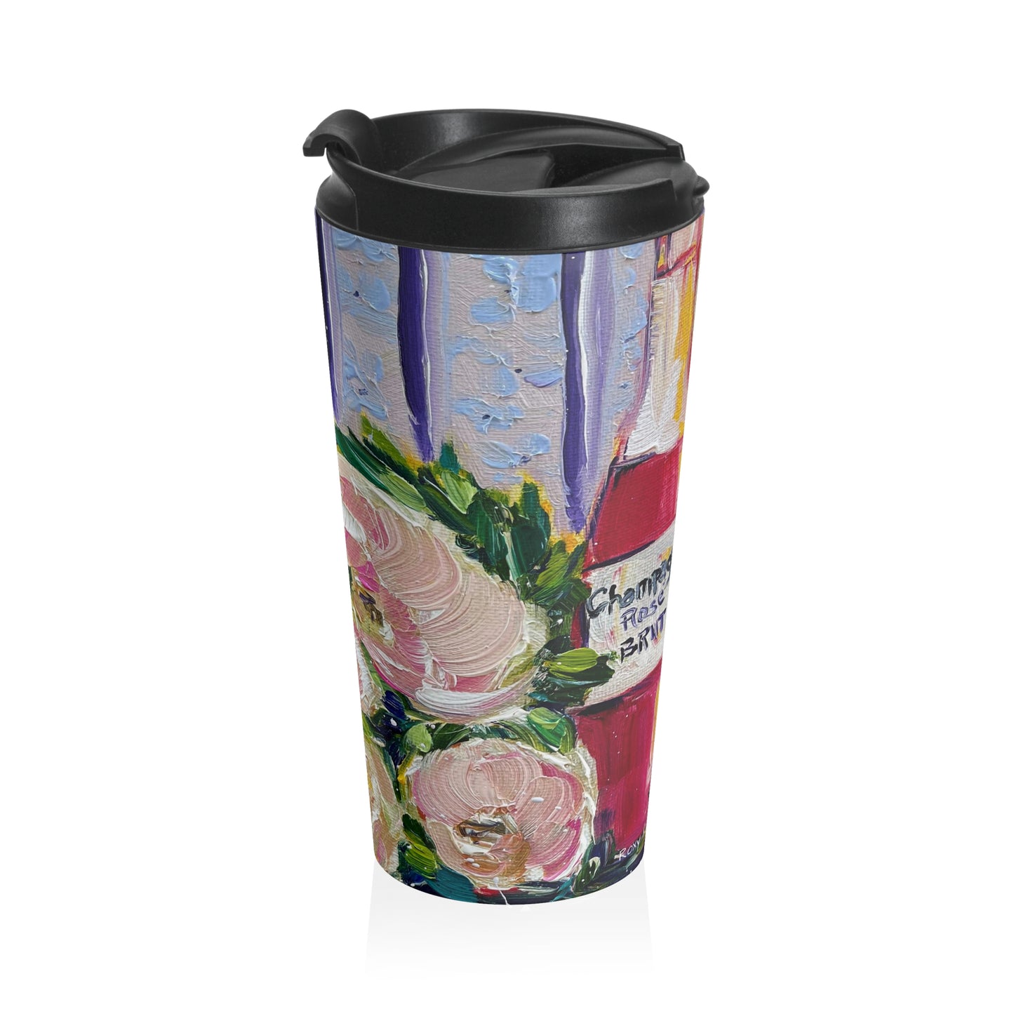 Pink Champagne and Peonies Stainless Steel Travel Mug