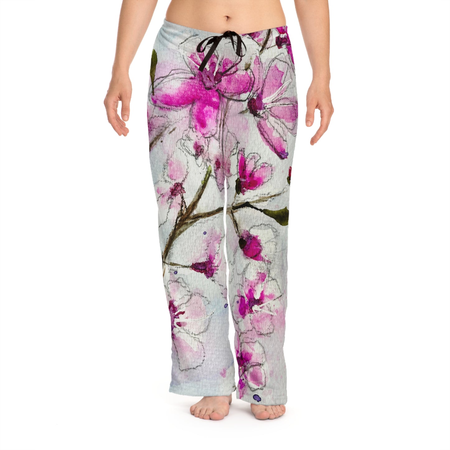 Pajama Pants - Watercolor Cherry Blossoms- Women's Pajama Pants