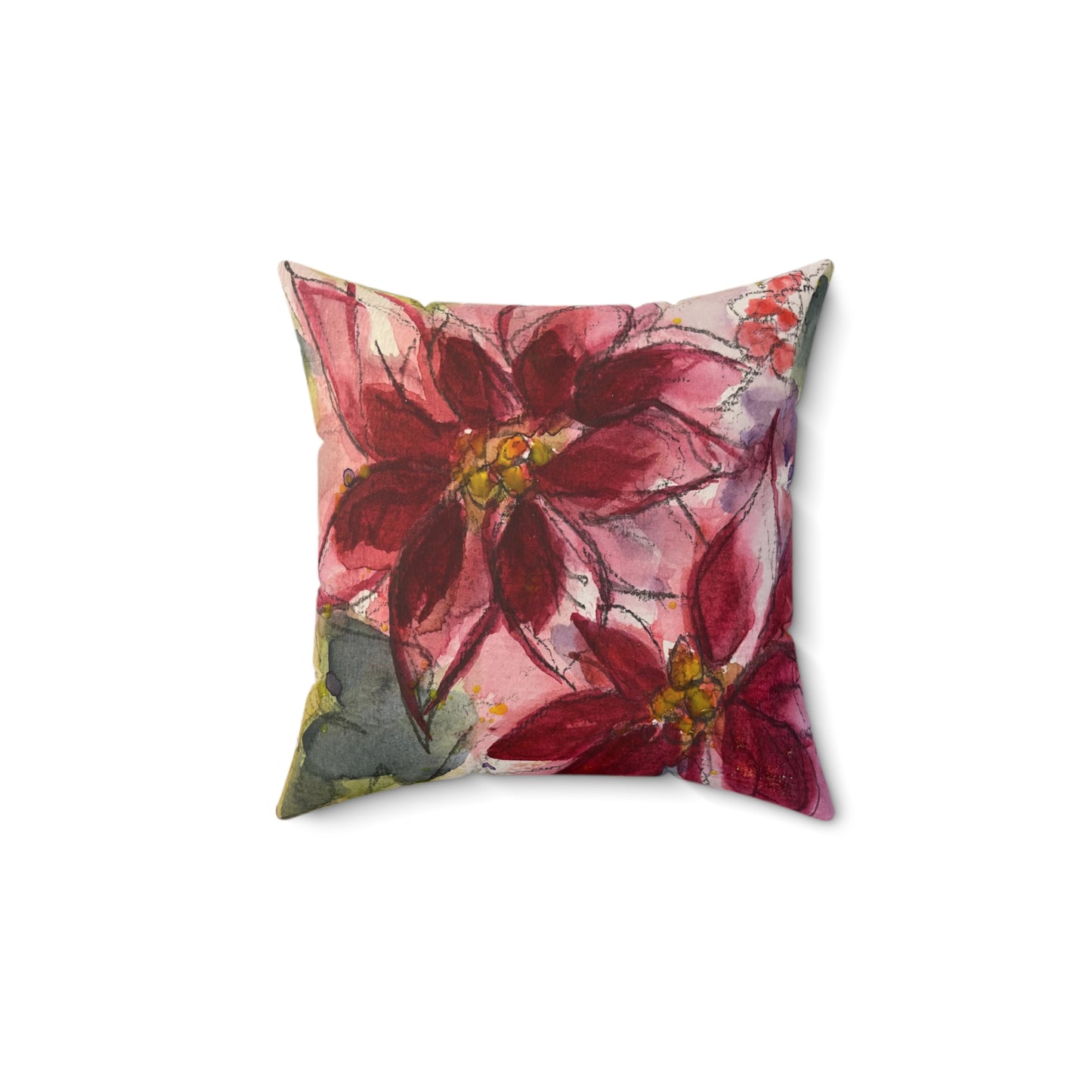 Red Poinsettias Indoor Spun Polyester Square Pillow
