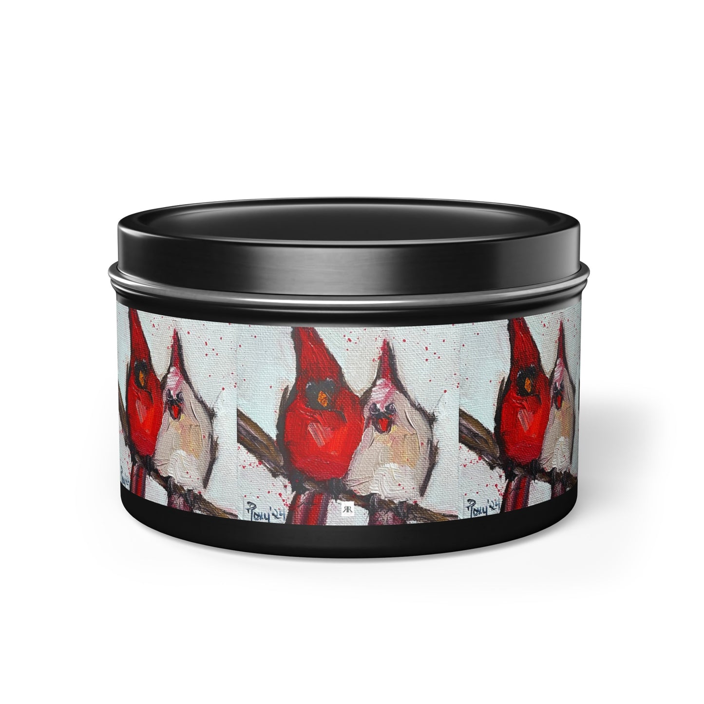 Cute Couple Cardinals Tin Candle