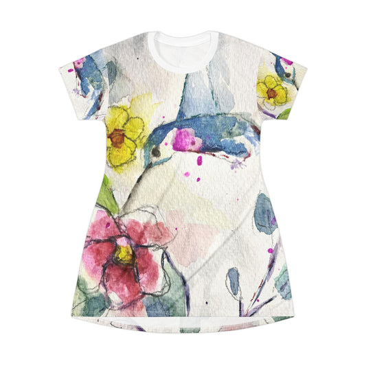 T-Shirt Dress -Abstract Hummingbird Floating