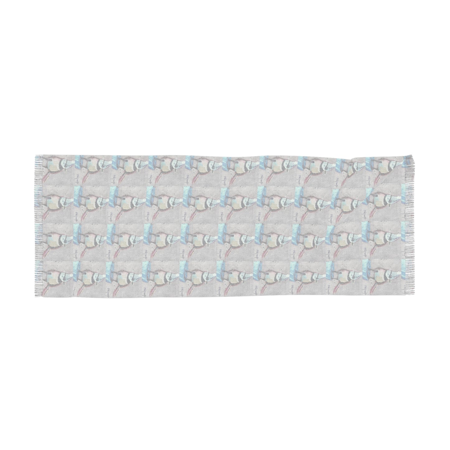 Colorful Scarf — Artistic Lightweight Neck Wrap- Adorable Crested Tit Bird