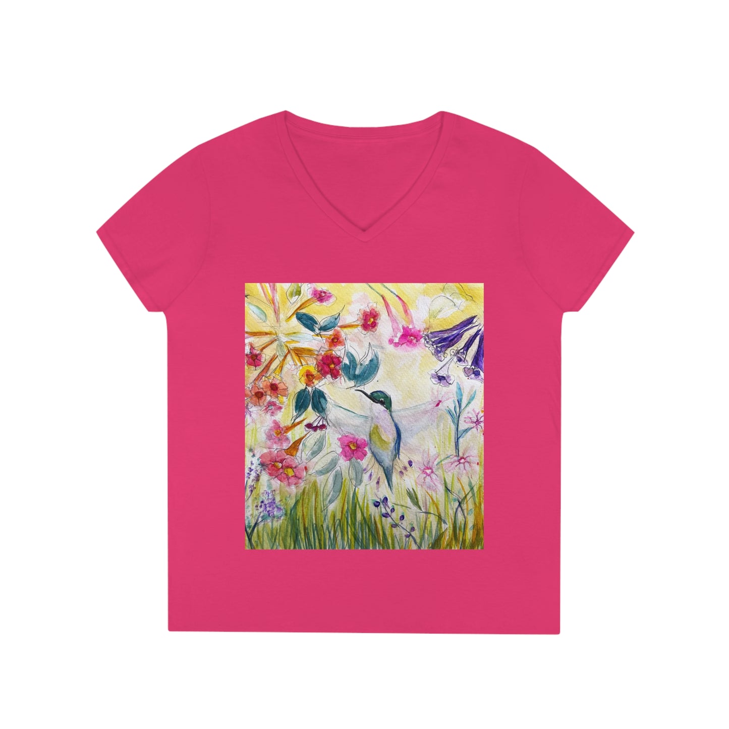 Hummingbird in Tube Flower Garden Lady Ladies' V-Neck T-Shirt