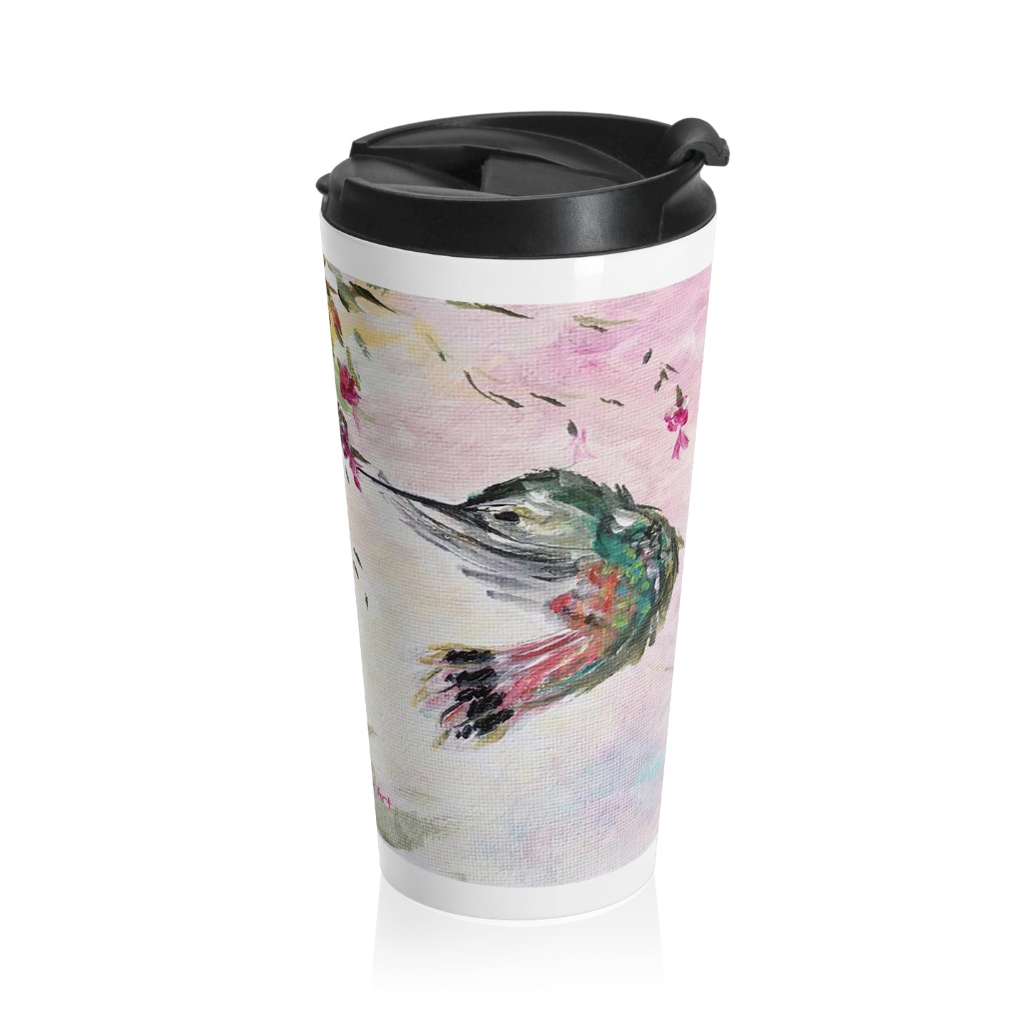 Colibri avec tasse de voyage en acier inoxydable fuchsias