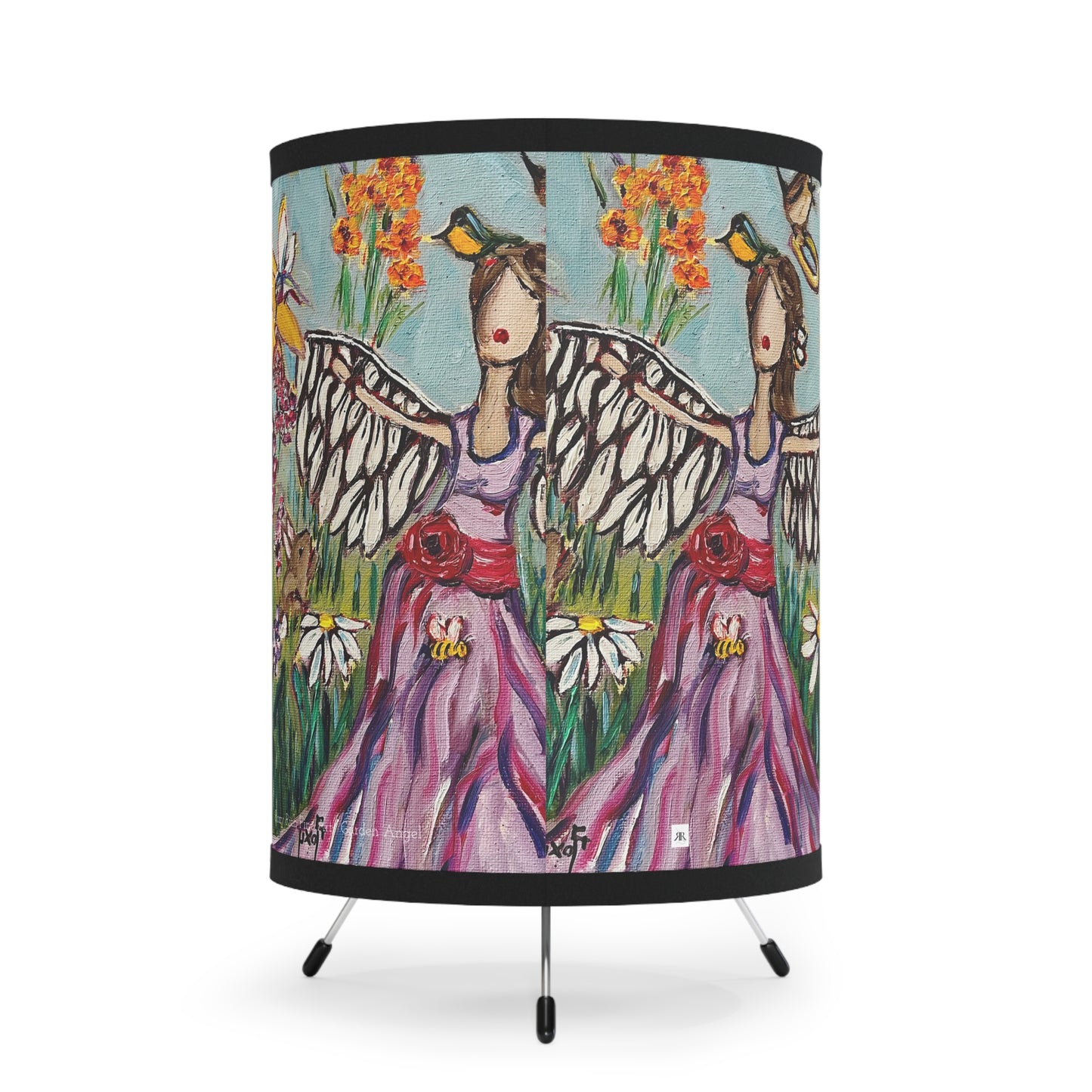 Garden Angel Pattern Tripod Lamp