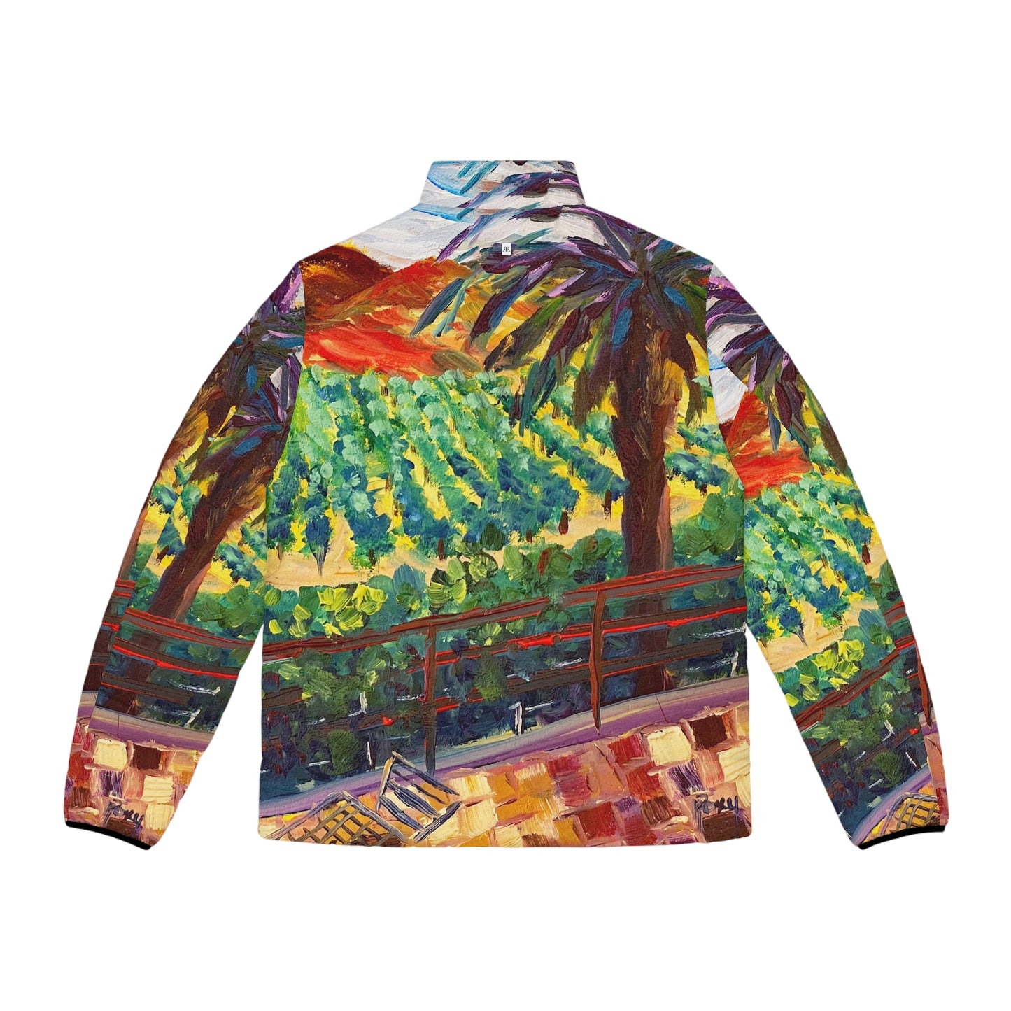 Men's Puffer Jacket - Roxy Rich Art, Unique Bright Colors-Vineyard View at Chapin