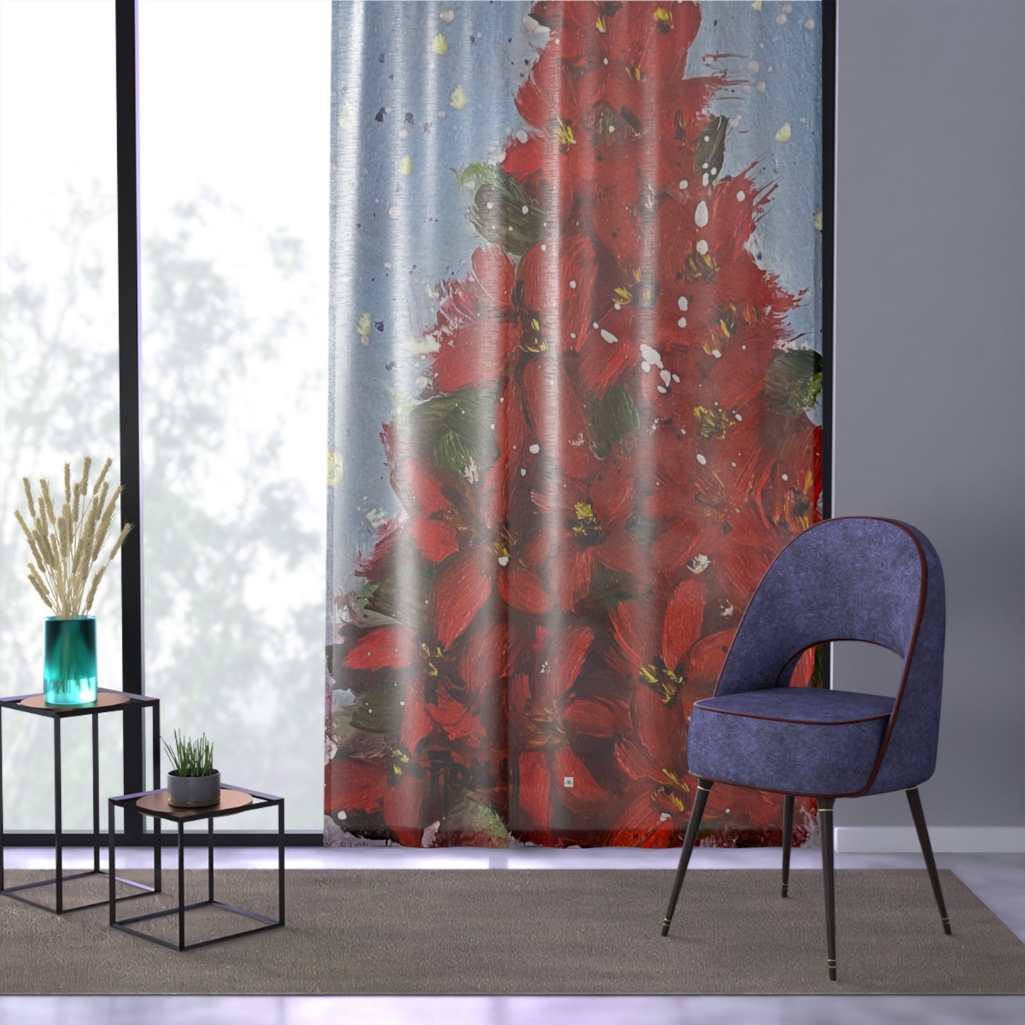 Poinsettia Tree 84 x 50 inch Sheer Window Curtain