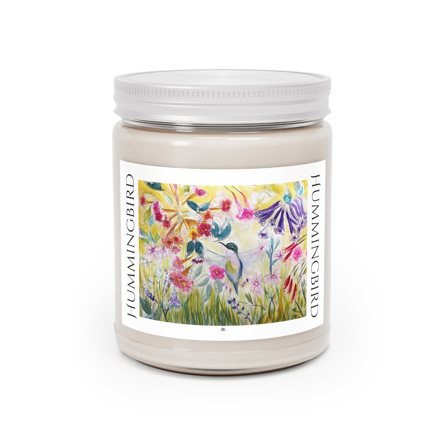 Colibri dans un jardin de fleurs en tube #2 Bougie parfumée 9oz