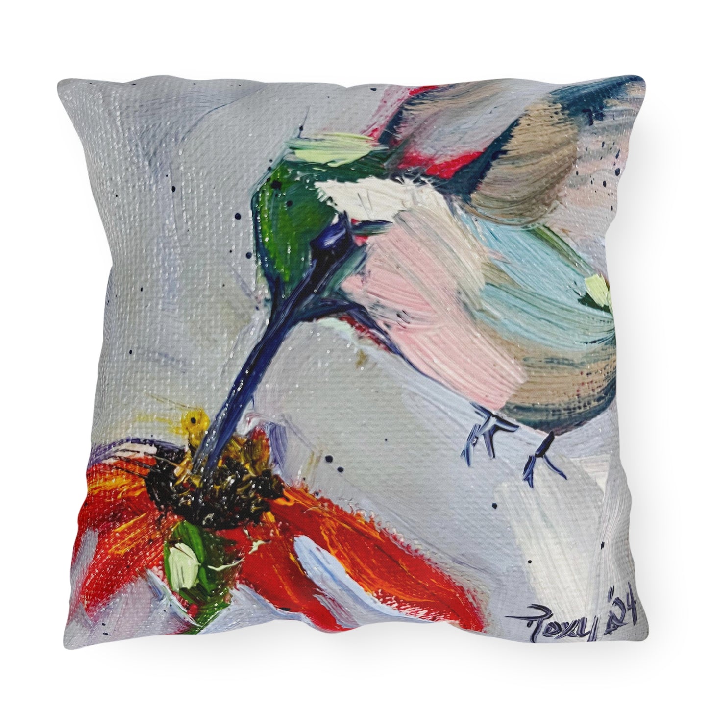 Hummingbird at a Coneflower Outdoor Pillows