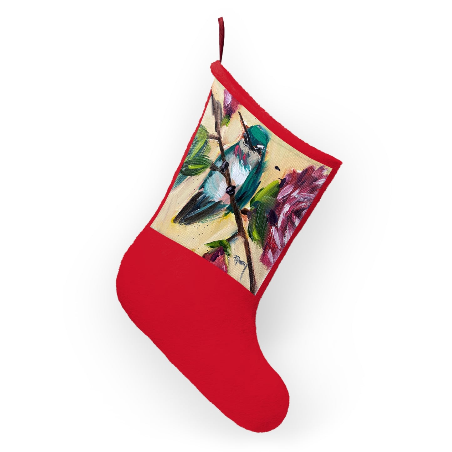 Hummingbird on a Rose Bush Christmas Stocking