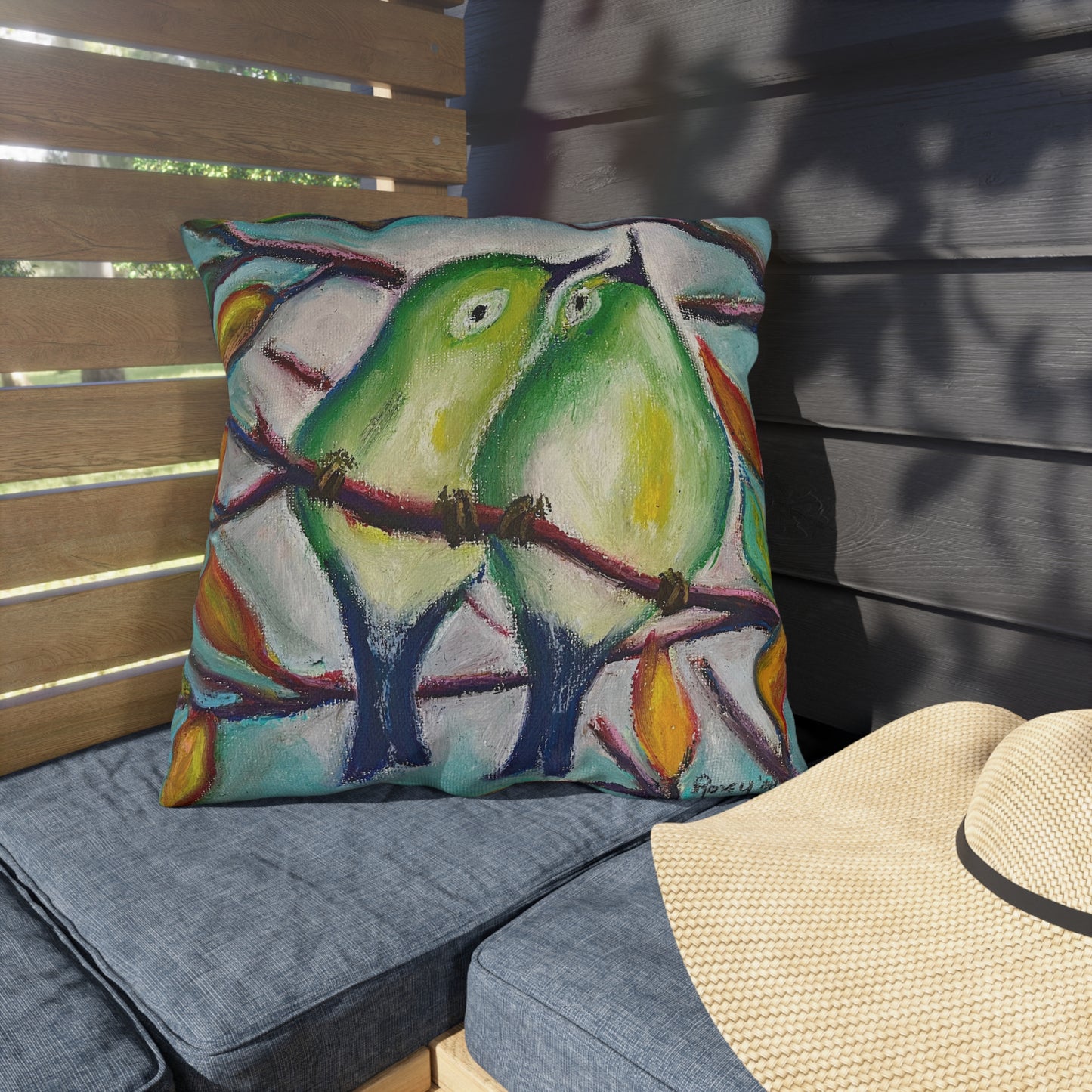 Cuddling Warblers Outdoor Pillows