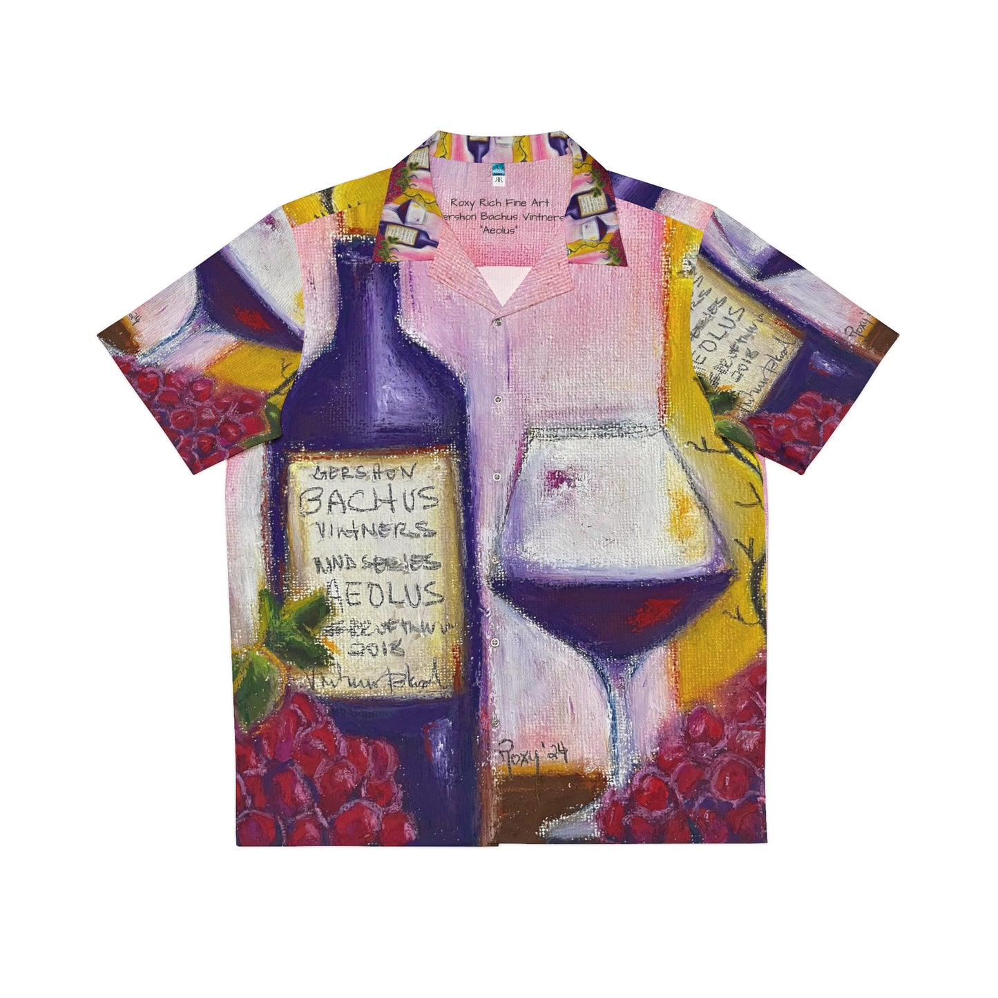 Men's Hawaiian Shirt-Aeolus GBV Wine and Clique Glass