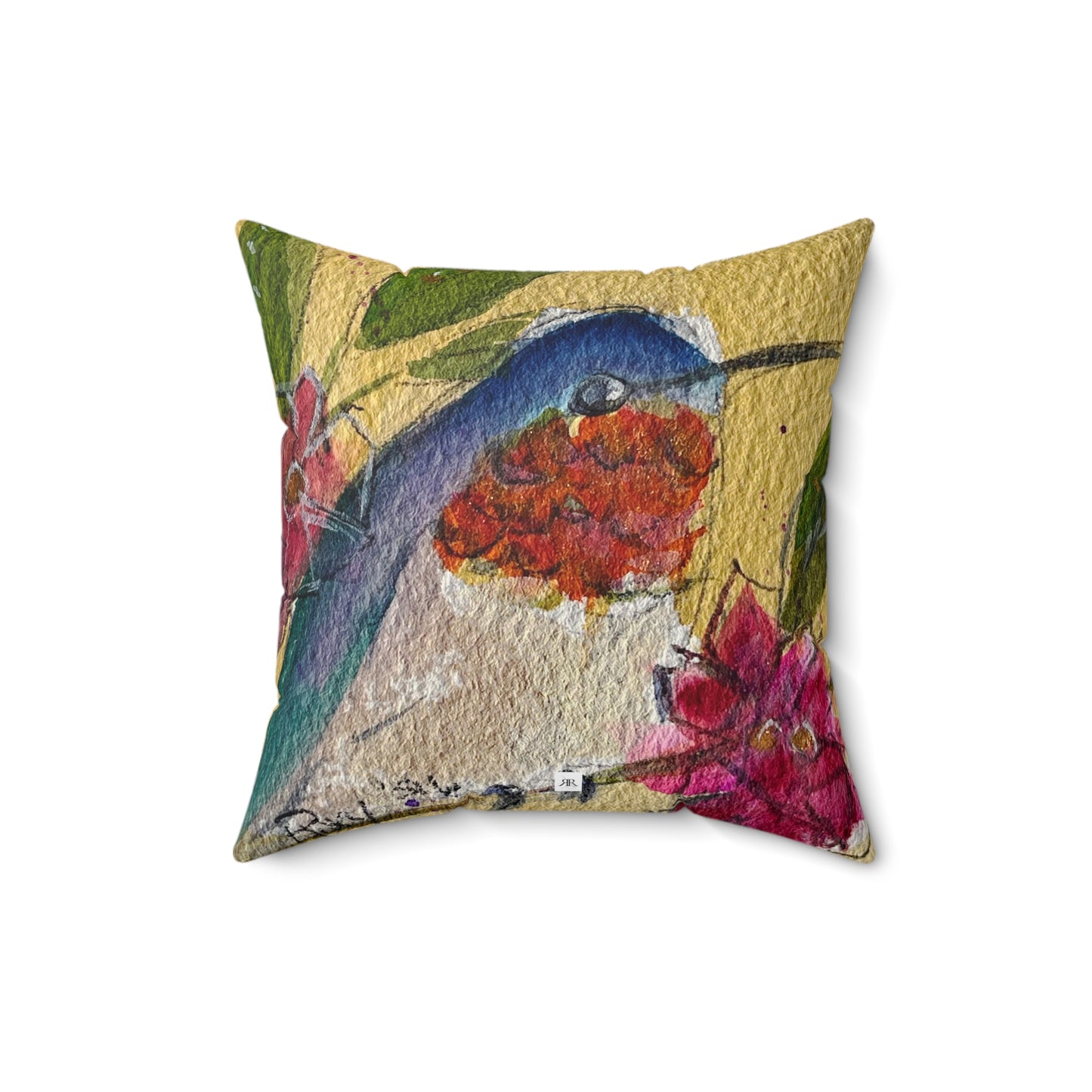 Quiet Moment Hummingbird  Throw Pillow — Bright Colorful Accent Pillow