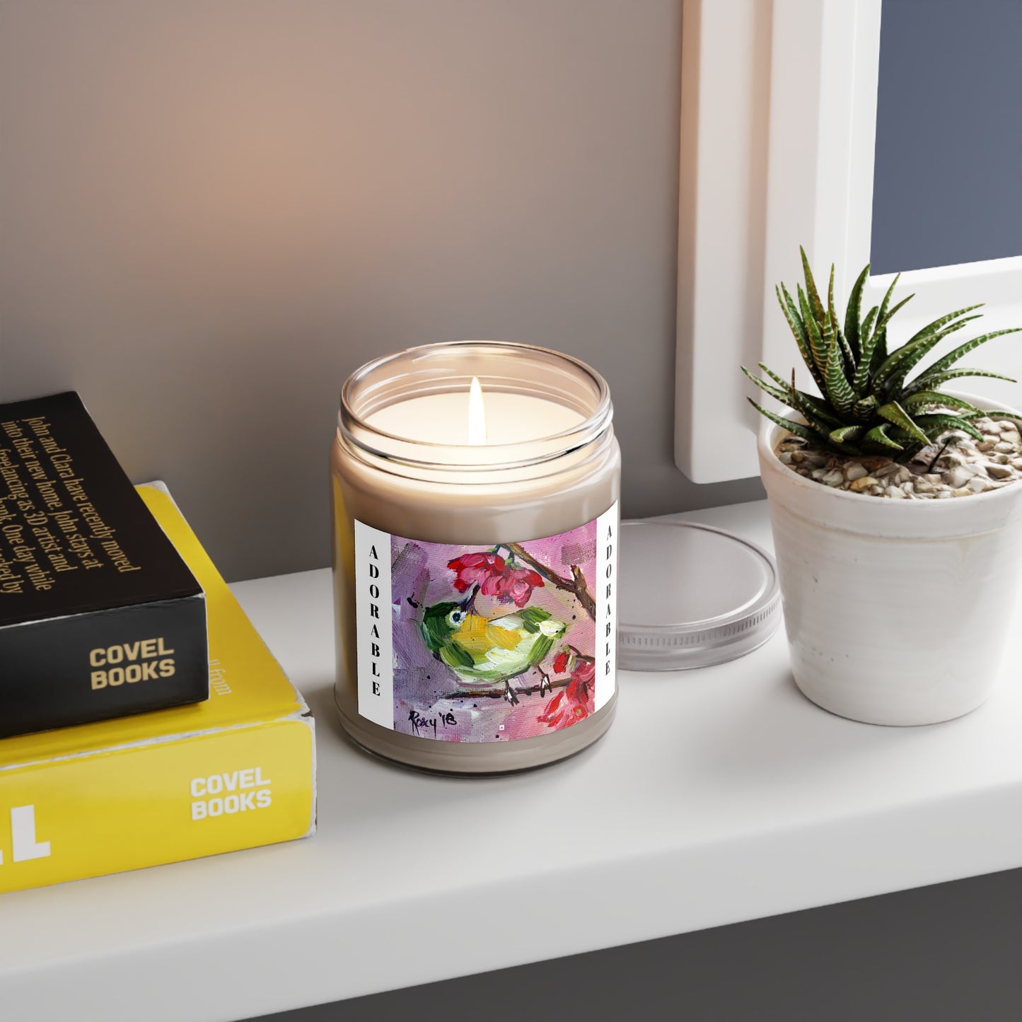 Scented Candles, 9oz-Adorable Japanese Warbler in Cherry Blossoms