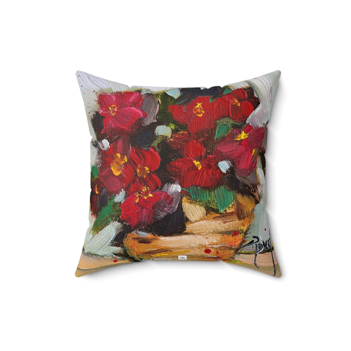 Wax Begonias in a Basket Indoor Spun Polyester Square Pillow